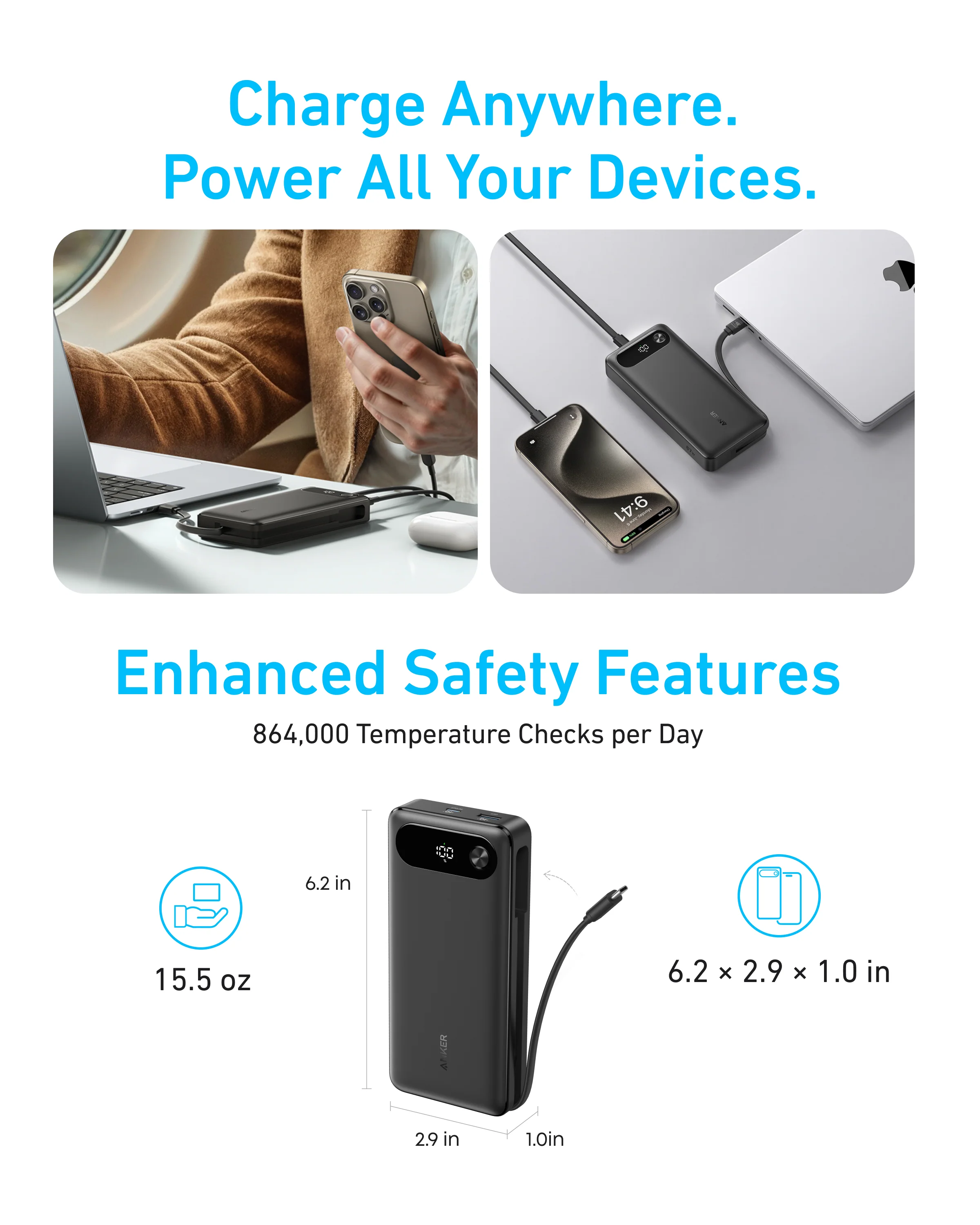 Anker Power Bank (20K, 87W, Built-In USB-C Cable) WM - Image 13