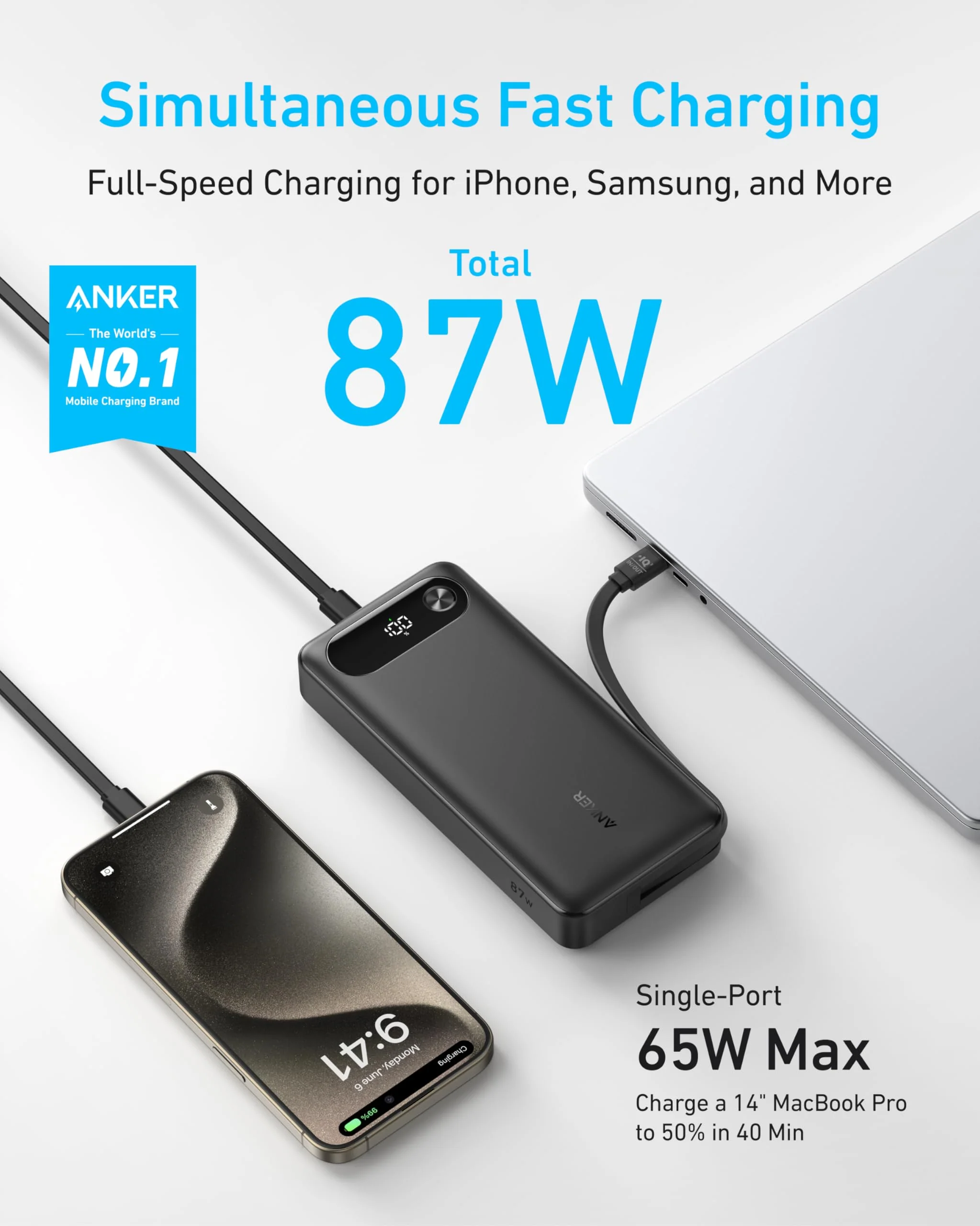 Anker Power Bank (20K, 87W, Built-In USB-C Cable) WM - Image 16