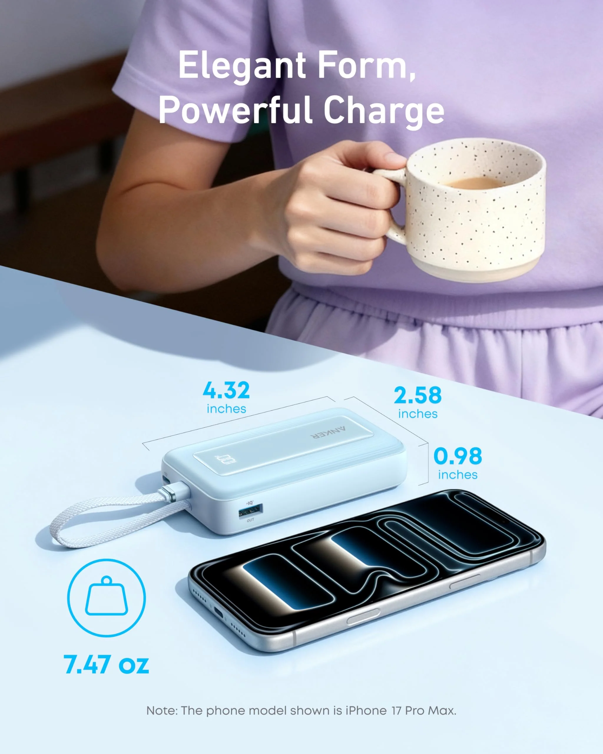 Anker Zolo Power Bank (10K, 30W) with a 5.4-inch (13.7 cm) built-in USB-C cable. - Image 13