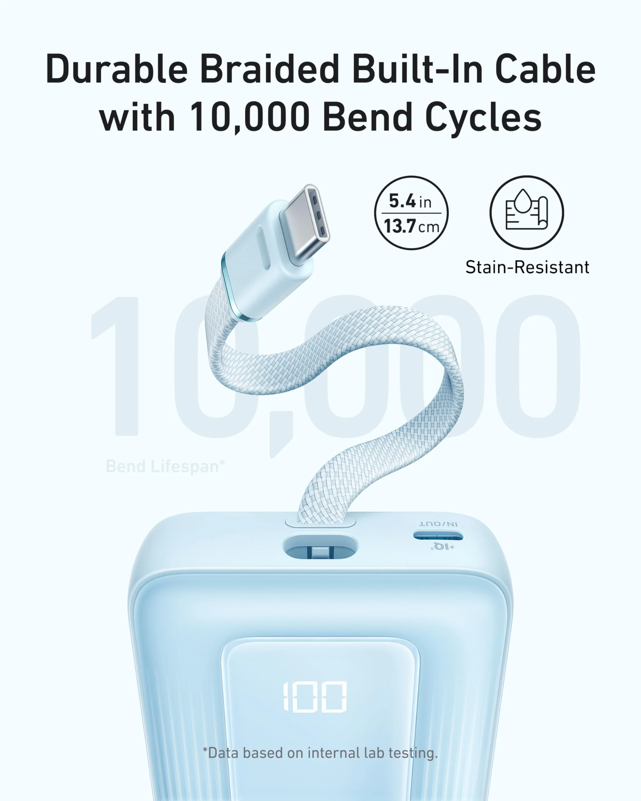 Anker Zolo Power Bank (10K, 30W) with a 5.4-inch (13.7 cm) built-in USB-C cable. - Image 3
