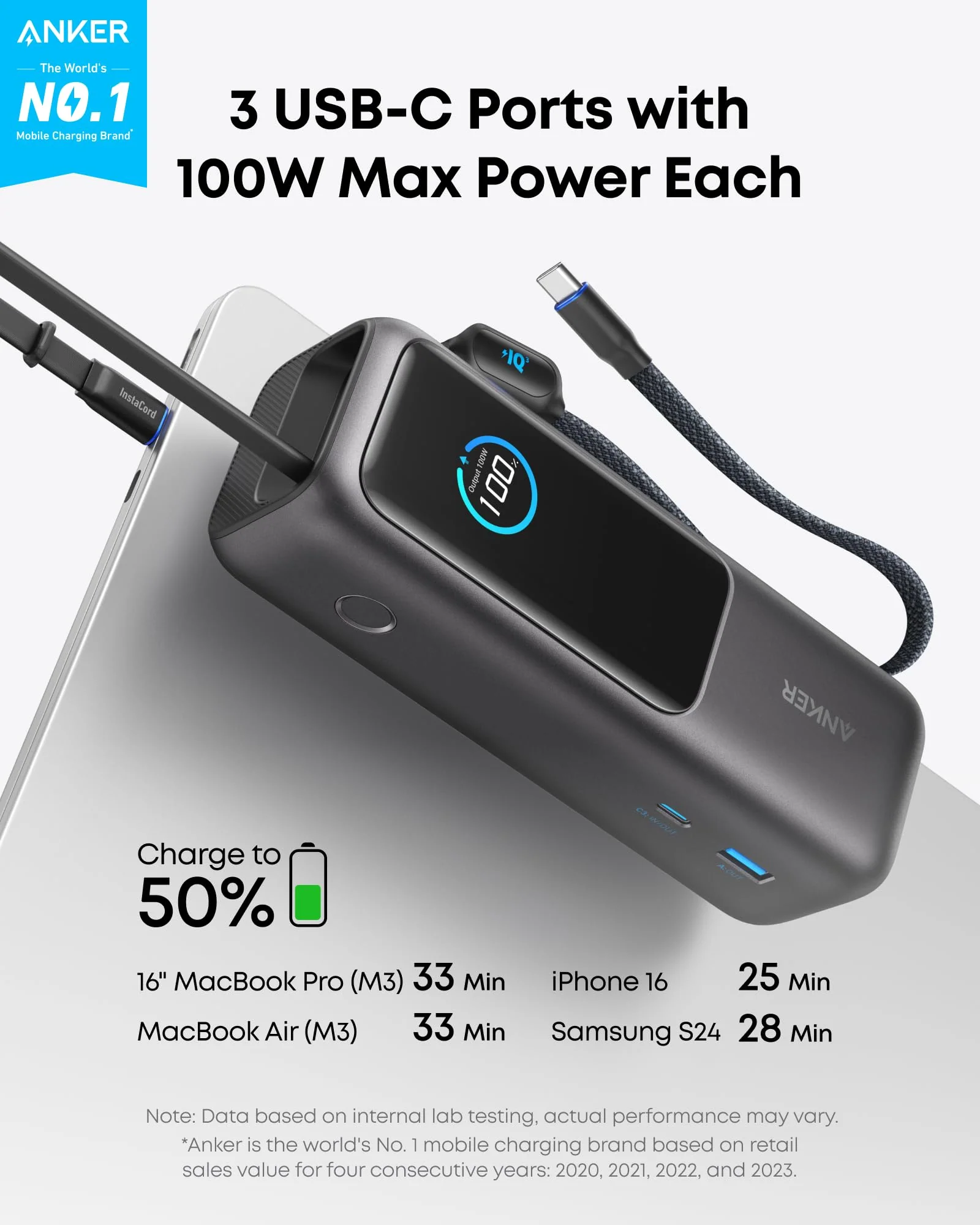 Anker Laptop Power Bank (25K, 165W, Built-In and Retractable Cables) | Customizable - Image 2