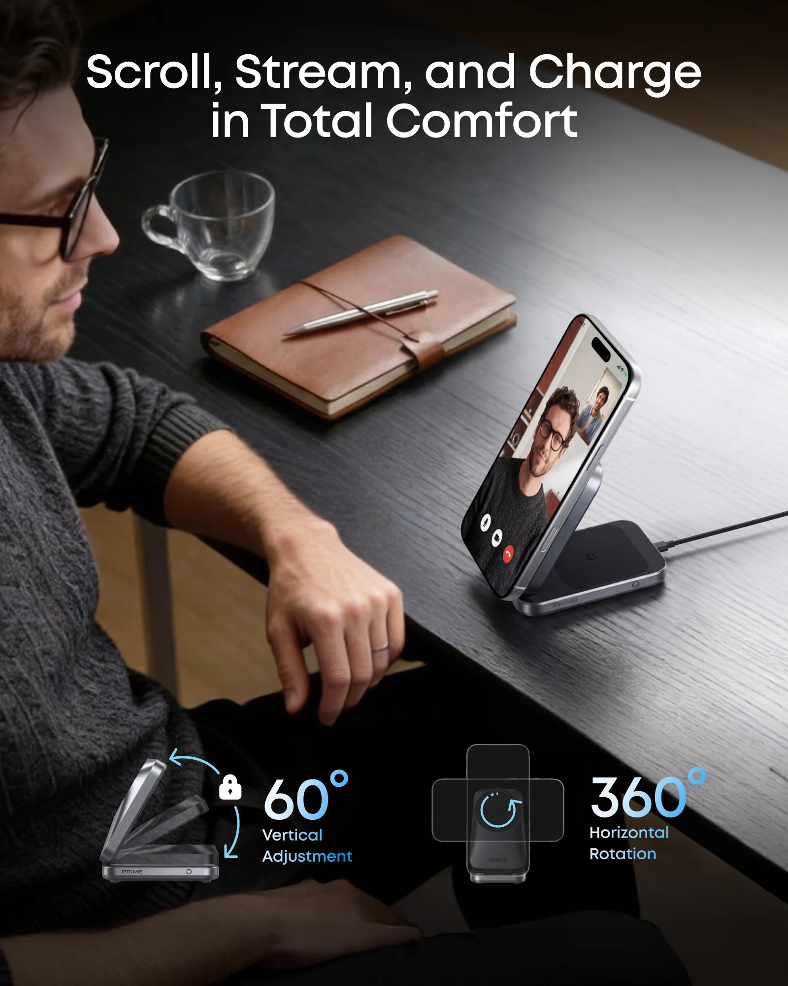 Anker Prime Wireless Charging Station (3-in-1, MagGo, AirCool, Foldable) and Anker Prime USB-C to USB-C Cable (240W, Upcycled-Braided) - Image 7