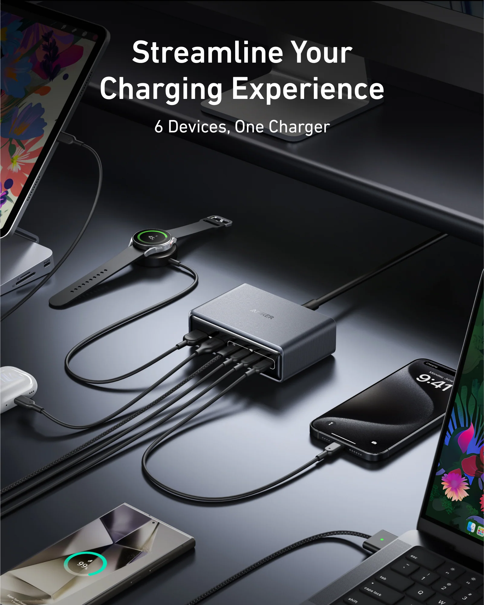 Anker Prime Charger (200W, 6 Ports, GaN) and USB-C to USB-C 100W Cable (10 ft) - Image 4
