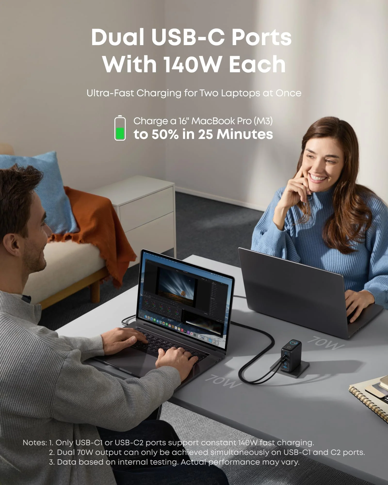 2-Pack Anker Laptop Charger (140W, 4-Port, PD 3.1) with 2-Pack USB-C Cable - Image 3