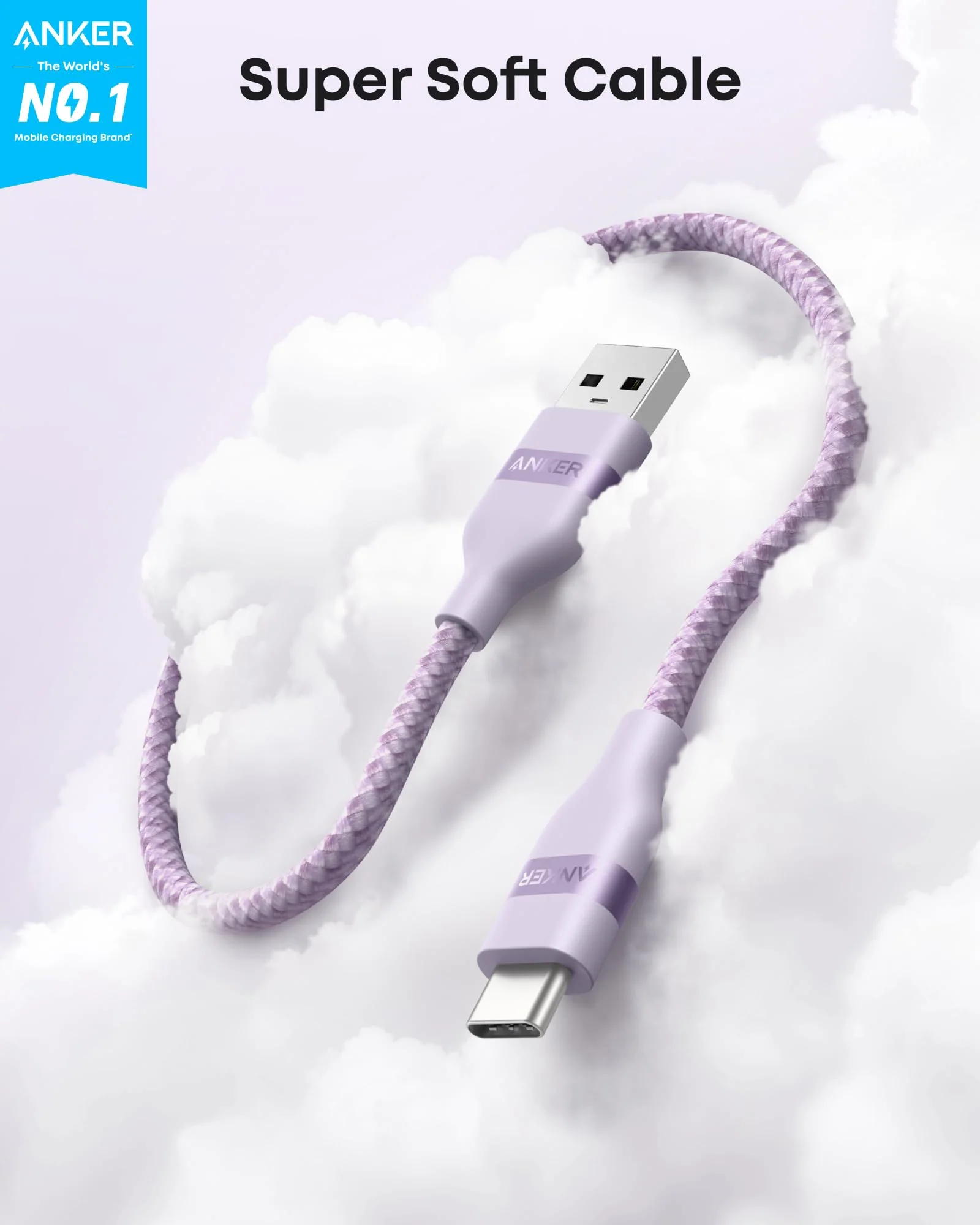 Anker USB-A to USB-C Cable (Upcycled-Braided, 2 Pack, Violet) - Image 2