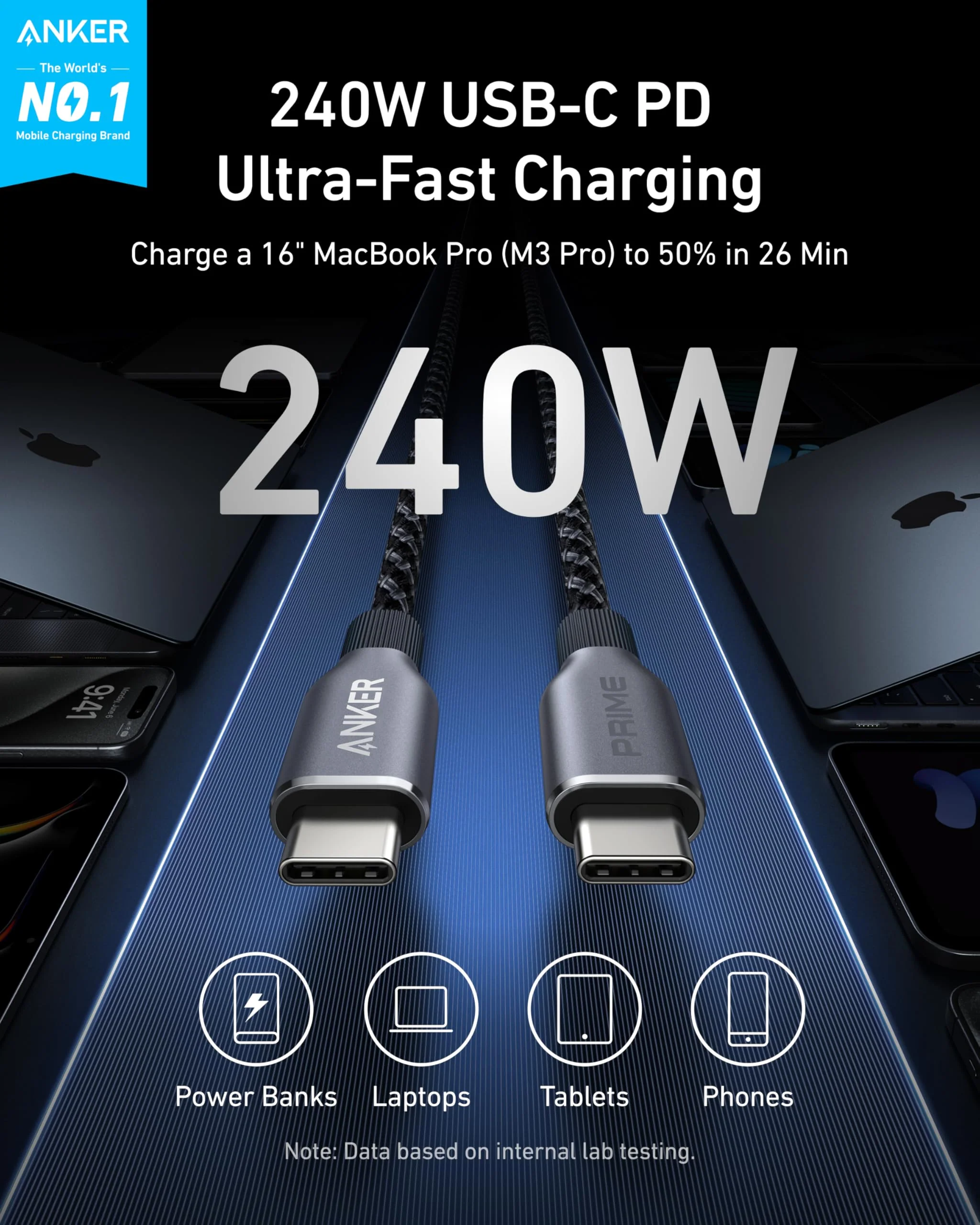 Anker Prime Charging Station (8-in-1, 240W) and Anker Prime USB-C to USB-C Cable (240W, Upcycled-Braided) - Image 8