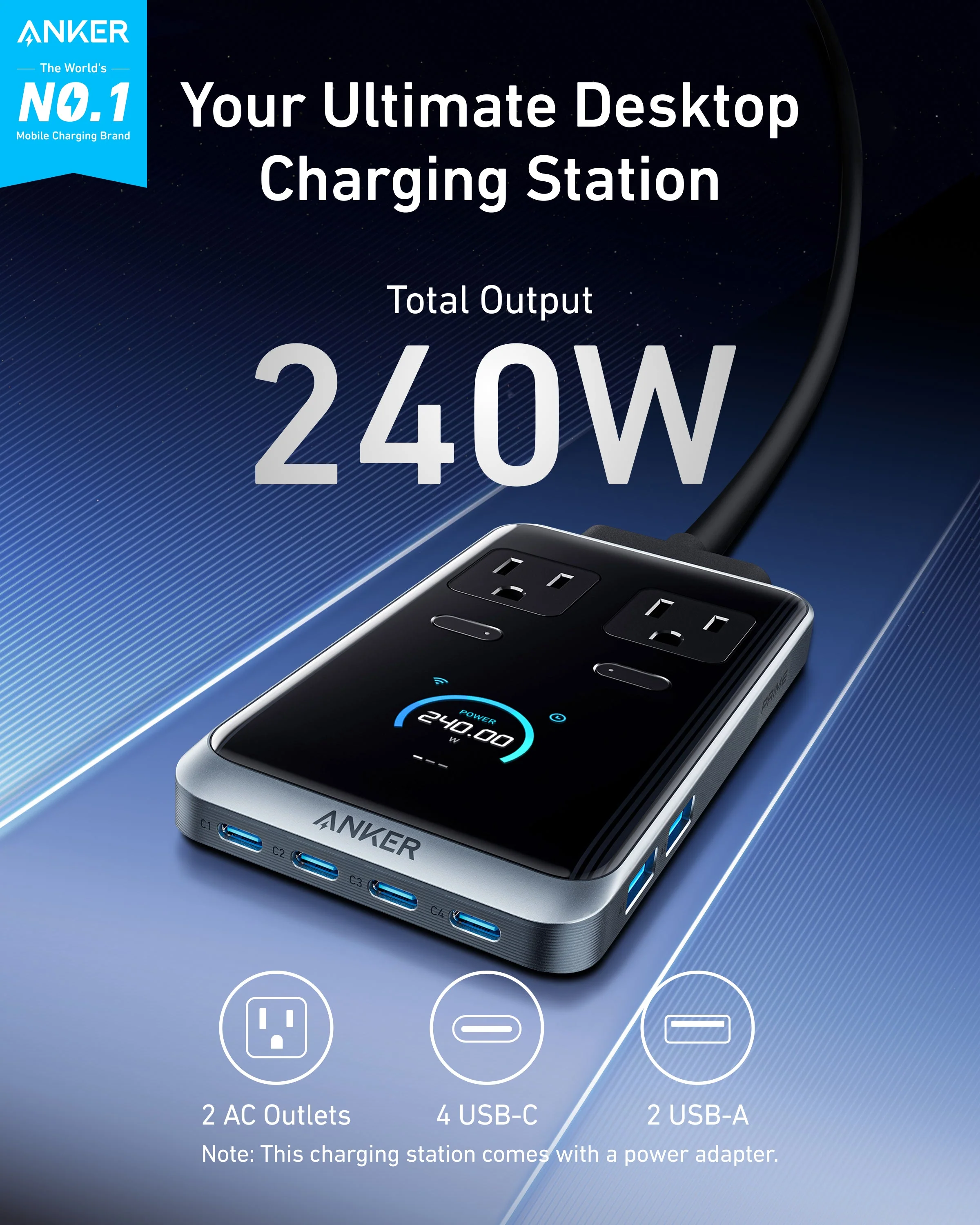 Anker Prime Charging Station (8-in-1, 240W) and USB-C to USB-C Cable (6 ft, 240W ) - Image 3